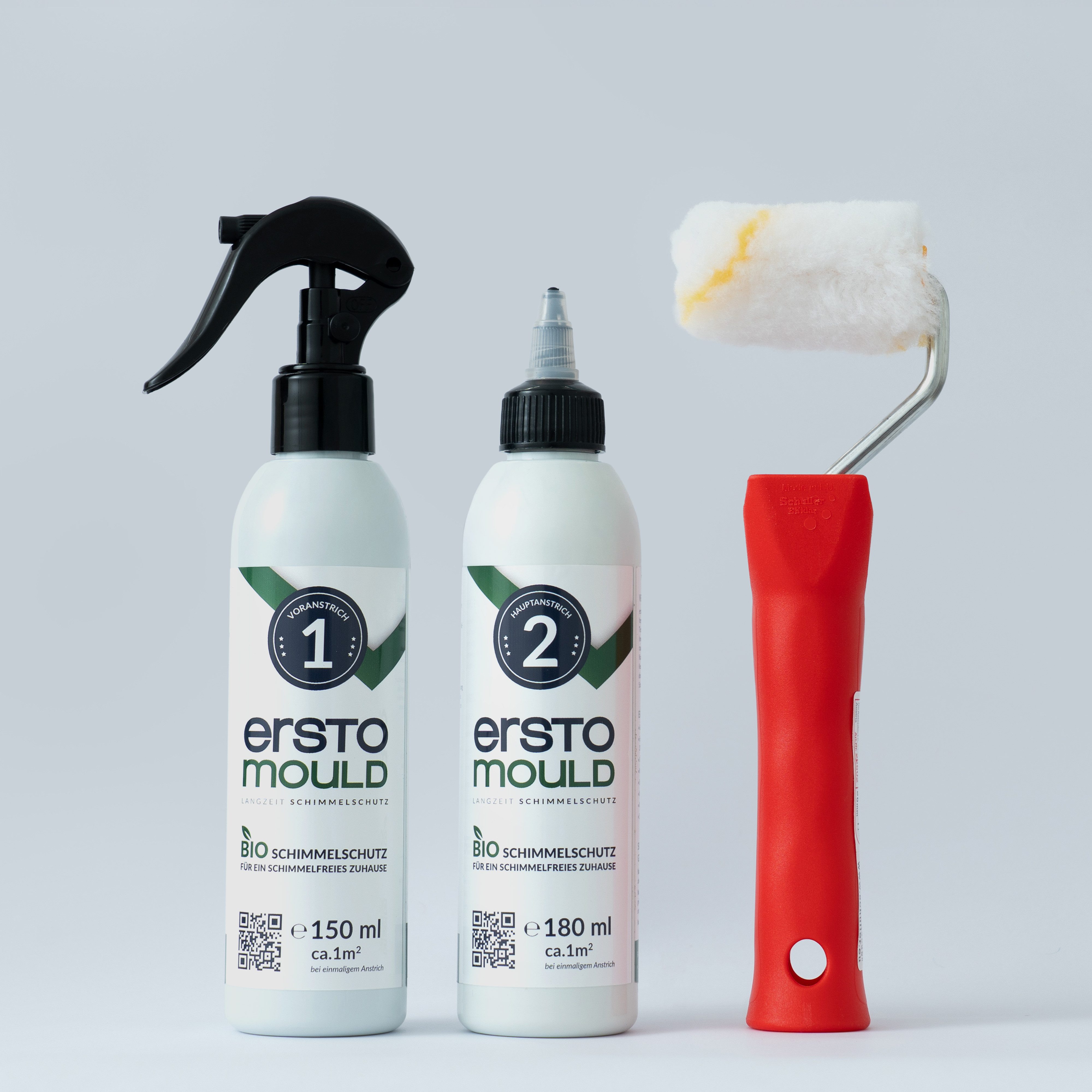 erstomould Bio Schimmelschutz Anti-Schimmel-Set - chlorfrei ohne Biozide Schimmelentferner (Set, [- 150ml Voranstrich Spray und 180ml Hauptanstrich Farbe Abriebfest)