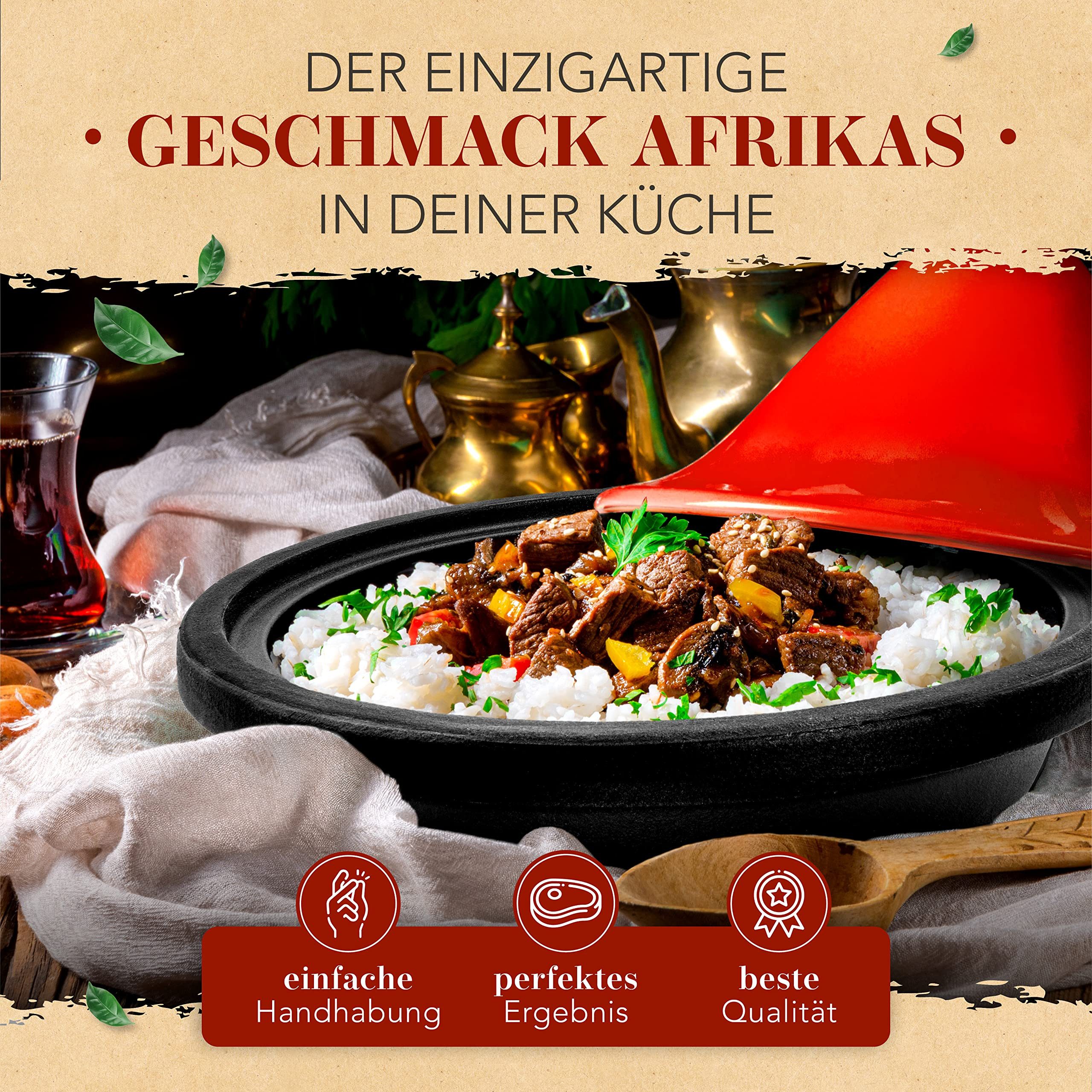 Krustenzauber Dampfgartopf Tajine Topf 2-4 Personen - Hochwertige 27cm Gusseisen Tajine, (Tajine Induktion und Ofengeeignet, Tajine-Topf, marokkanische Tajin, Tachine, Tagine, Tahini, Tajines, Tahin)