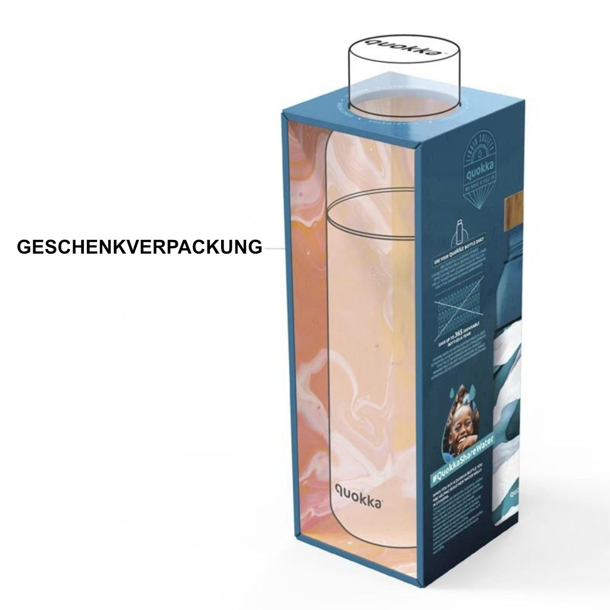 Stor Trinkflasche QUOKKA Flow Glasflasche Wasserflasche antirutsch Cover 660 ml, Bambus Deckel, antirutsch Cover