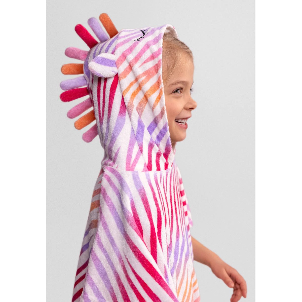 MINOTI Badeponcho für Mädchen mit Kapuze, Baumwolle, Kapuze, Zebramuster – Bild 2 von 4