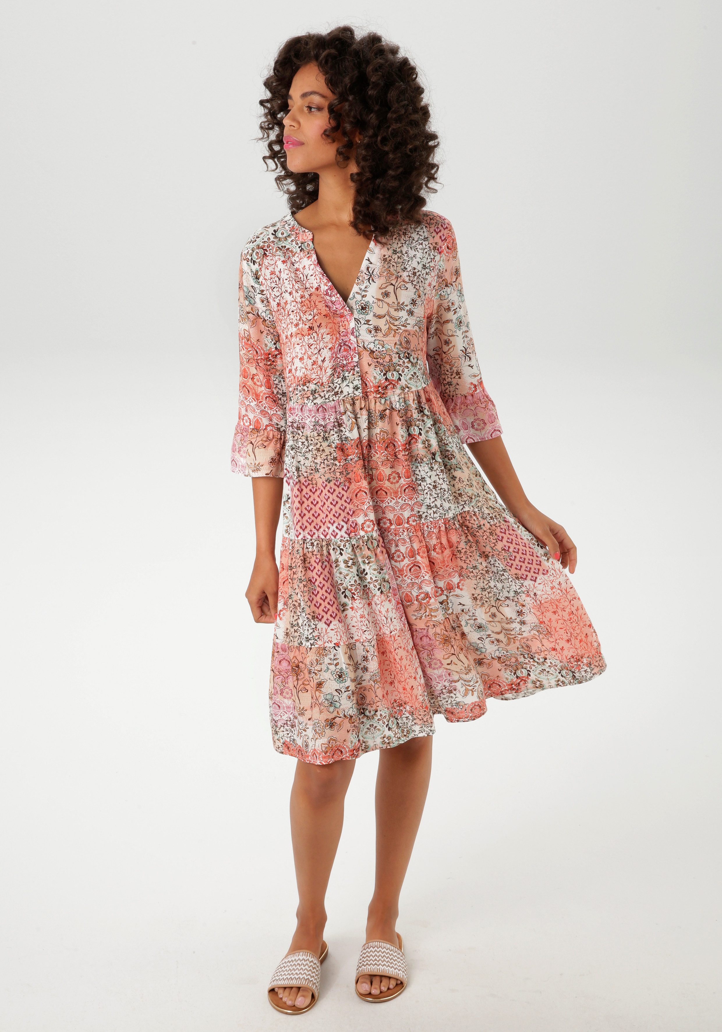 Aniston CASUAL Blusenkleid im farbharmonischen Muster-Mix, jedes Teil ein Unikat