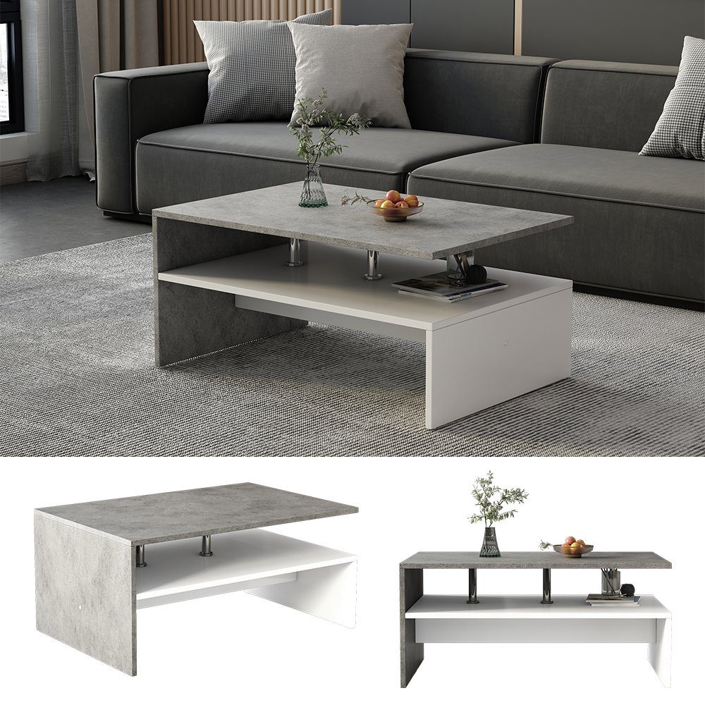 Vicco Couchtisch Mike, Beton/Weiß, 90 x 60 cm günstig online kaufen