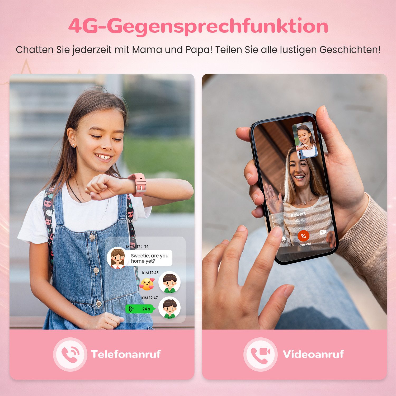 SWGOTA 2026 NEUE 4G Kinder Smartwatch 1000mAh mit GPS & Telefonfunktion Smartwatch (1,83 Zoll), Dual-Kamera mit je 3 MP, Smartwatch für Kinder, für 4–12 Jungen  – Bild 2 von 5