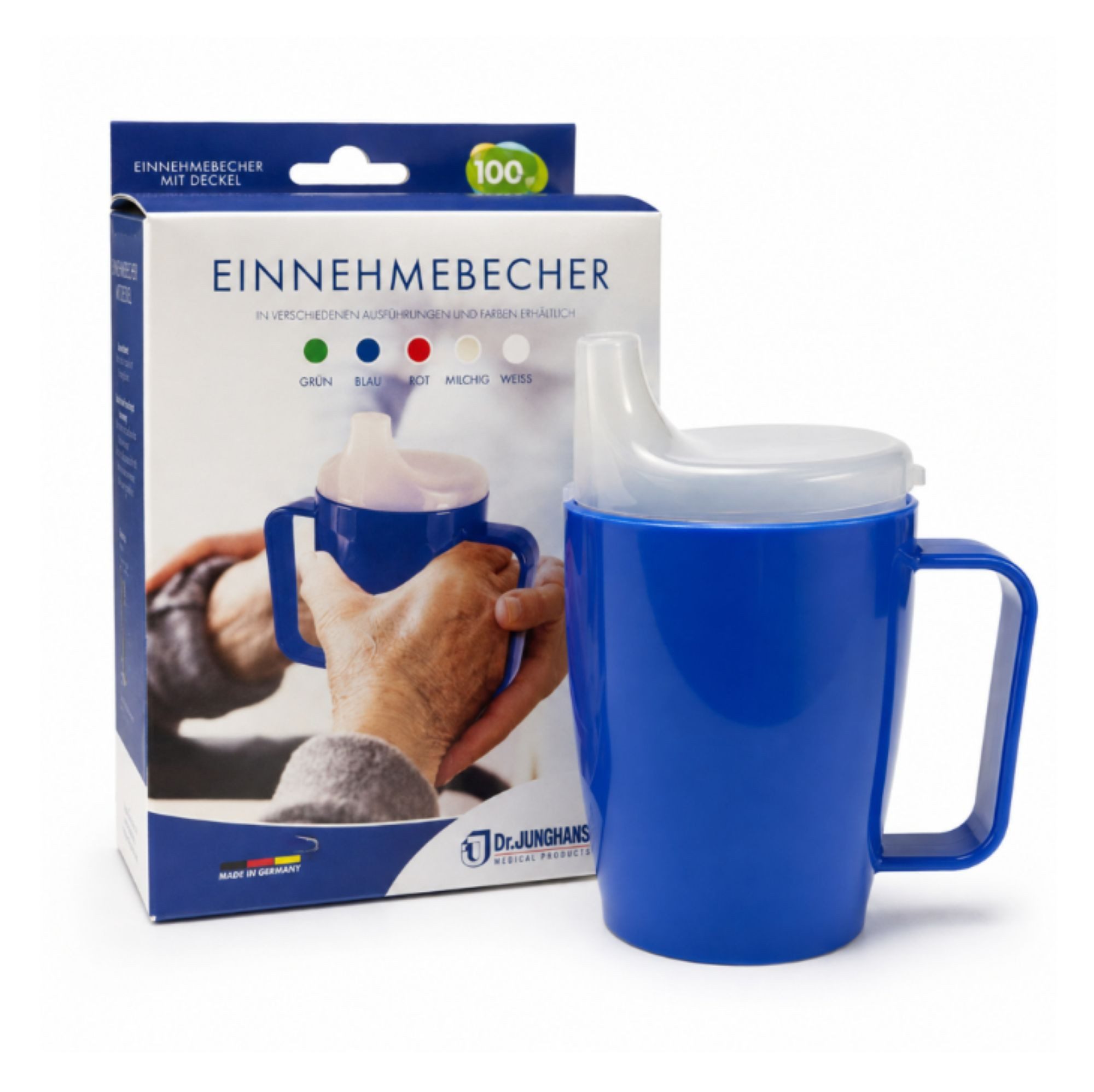 Dr. Junghans Medical GmbH Becher EINNEHMEBECHER m.Griff+Deckel 4mm blau