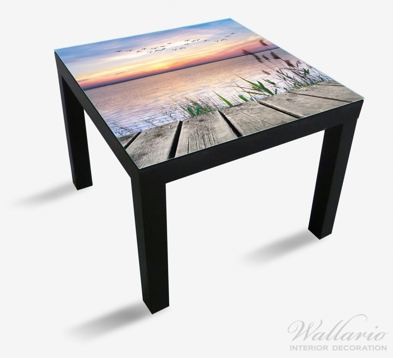 Wallario Tischplatte für fliegenden Ikea Vögeln Schilf und geeignet (1 Seepanorama Lack mit Tisch St)