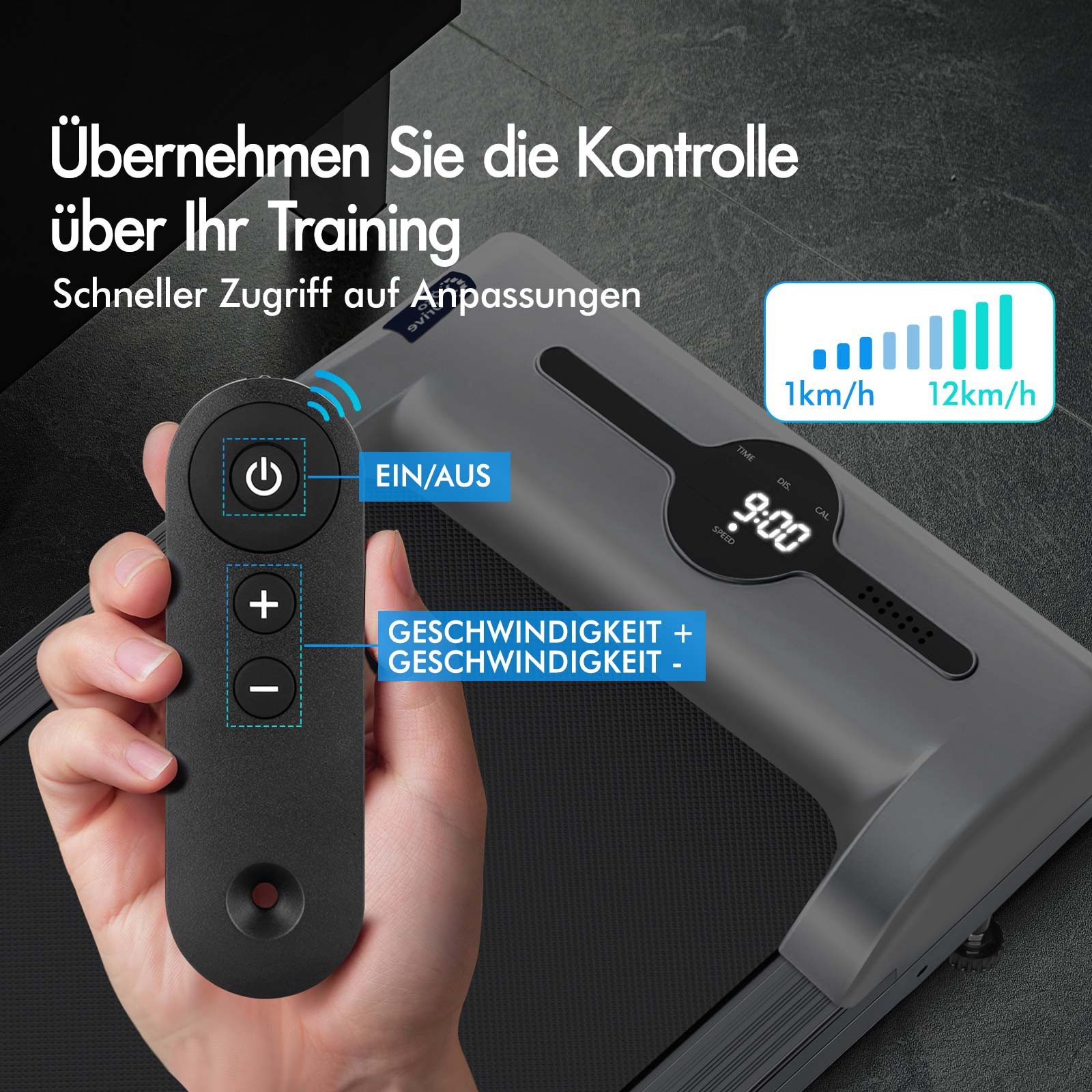 BLACK LORD Laufband für Zuhause, Walking Pad, Klappbares Untertisch-Laufband mit Armlehne (119 x 48,5 x 103 cm, 1-tlg), mit Bluetooth, Fernbedienung, Lautsprecher, 1-12km/h