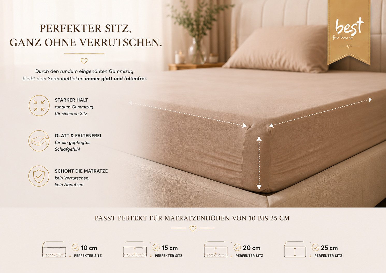 Best for You Spannbettlaken Jersey-Spannbettlaken – kuscheliger Schlafkomfort & perfekte Passform, Jersey, Gummizug: Rundum, (1 Stück), 100 % Baumwolle, Jersey- – Bild 5 von 5