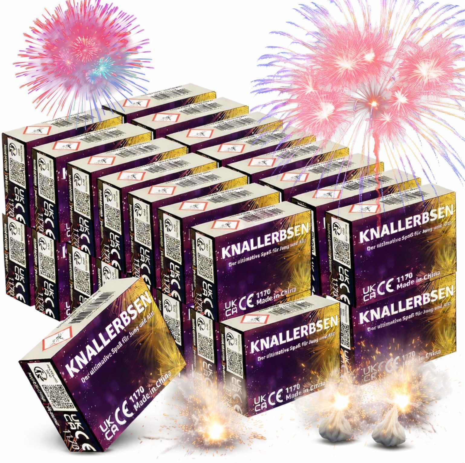 happy sparks® Geburtstagskerze Knallerbsen - Knallteufel Kat. F1 - Silvester - Fun Snaps - Feuerwerk (Set, 500-tlg)