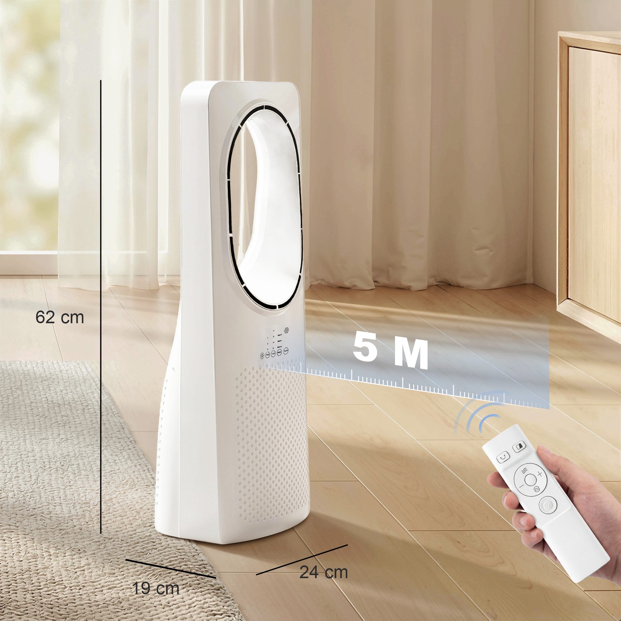 HOMCOM Turmventilator Schlafzimmer Standventilator 36 dB mit 45° Oszillation, Bladeless, 15h Timer, Fernbedienung