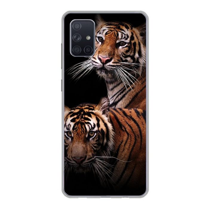 MuchoWow Handyhülle Tiger - Schwarz - Duo Phone Case Handyhülle Samsung Galaxy A71 Silikon Schutzhülle