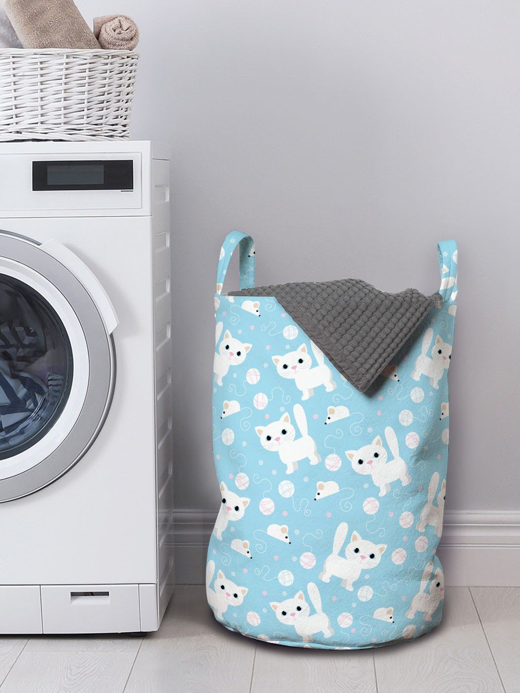 Griffen mit Abakuhaus Waschsalons, für Wäschesäckchen Garn Baby Kordelzugverschluss mit Katze Wäschekorb Amüsant