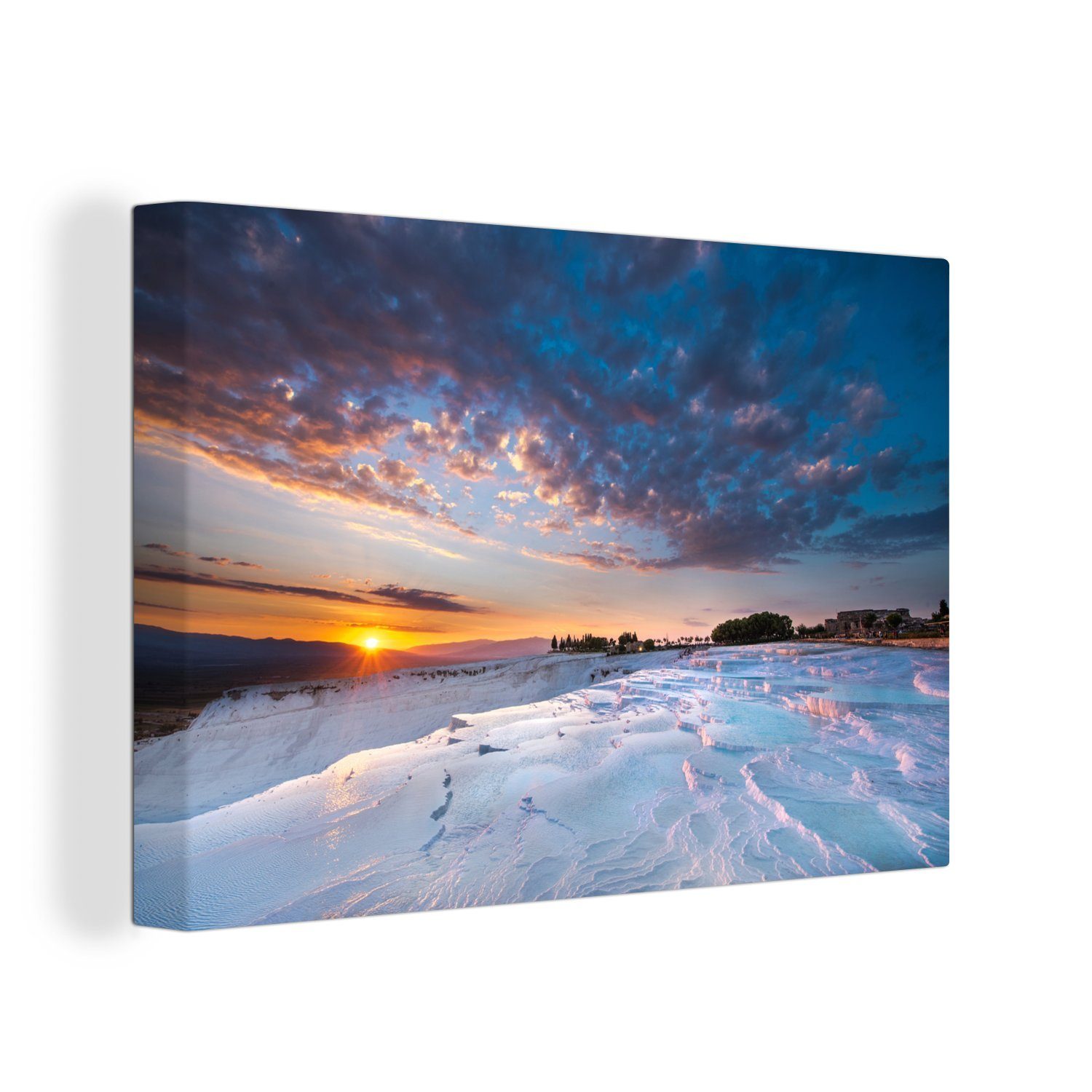 OneMillionCanvasses® Leinwandbild Farbenfroher Himmel über Pamukkale in der Türkei, (1 St), Wandbild Leinwandbilder, Aufhängefertig, Wanddeko, 30x20 cm
