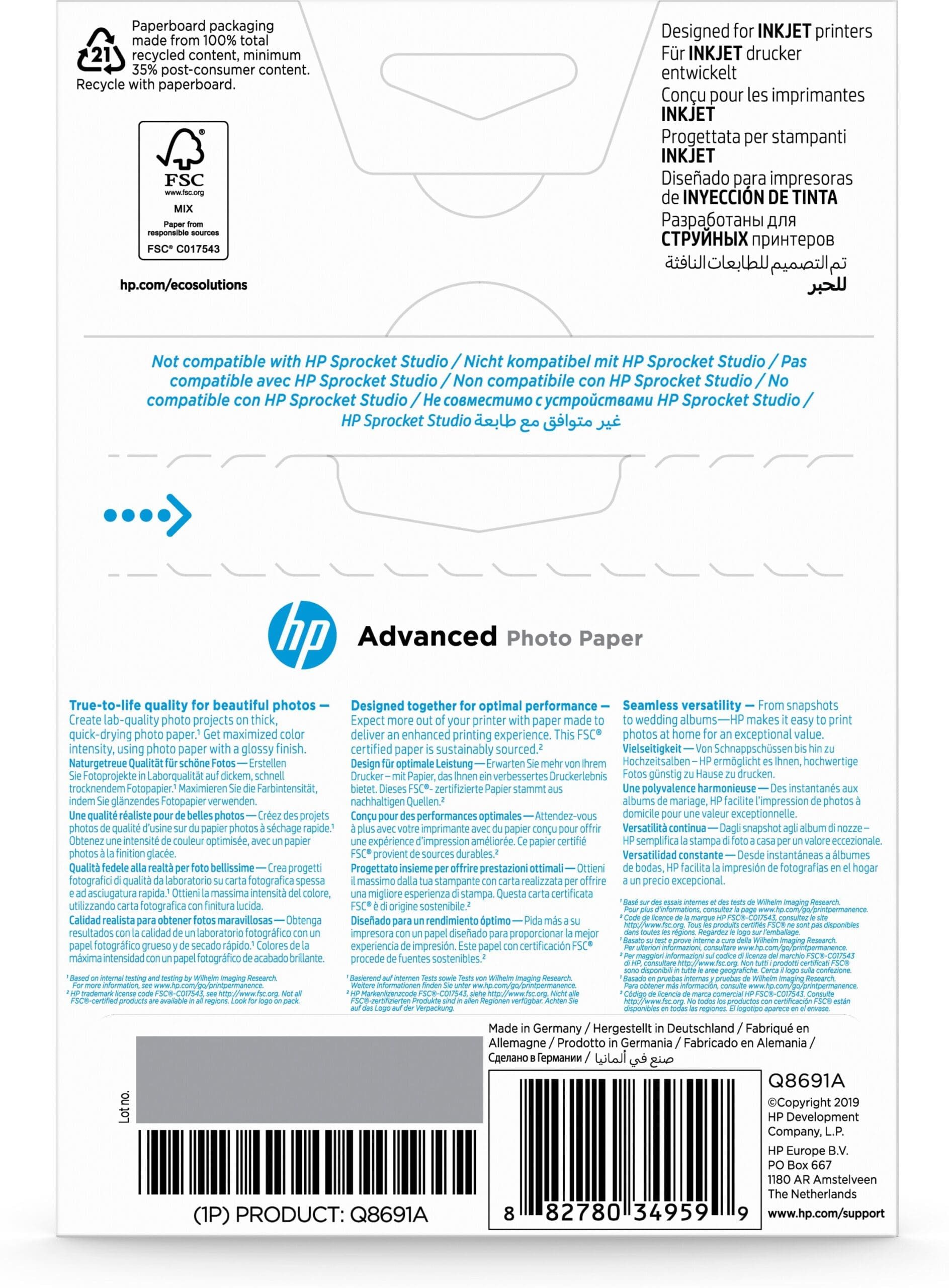 HP HP Advanced Fotopapier, glänzend - 25 Blatt/10x15 Tintenpatrone