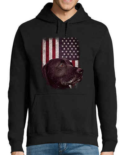 MyDesign24 Hoodie Herren Kapuzen Sweatshirt - schwarzer Labrador for USA Flagge Kapuzensweater mit Aufdruck, i246