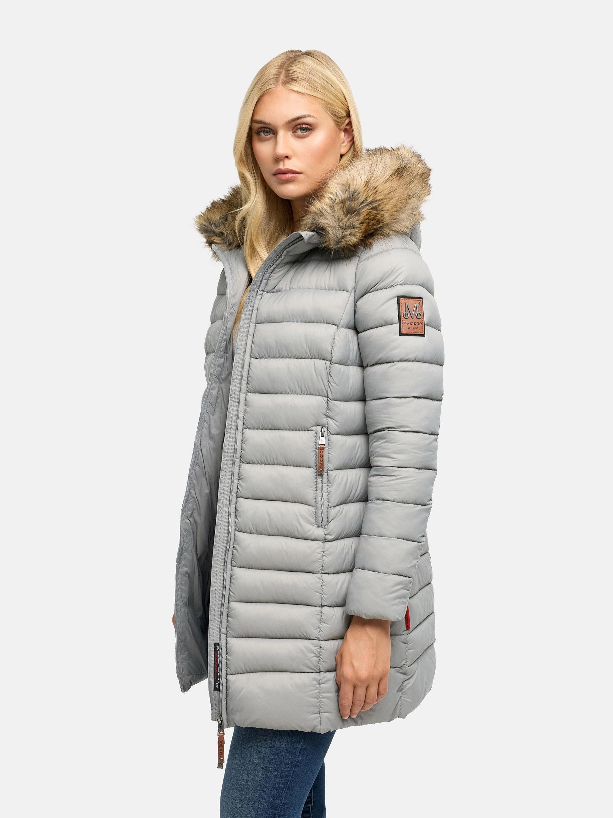 Marikoo Wintermantel Rose-Stepp zeitloser Winterparka mit großer Kunstfellkapuze