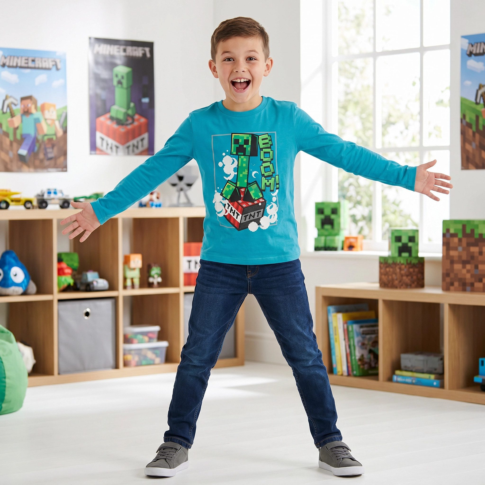 Minecraft Langarmshirt Minecraft Creeper Gamer Kinder Jungen Langarm Shirt Gr. 116 bis 152 - Baumwolle