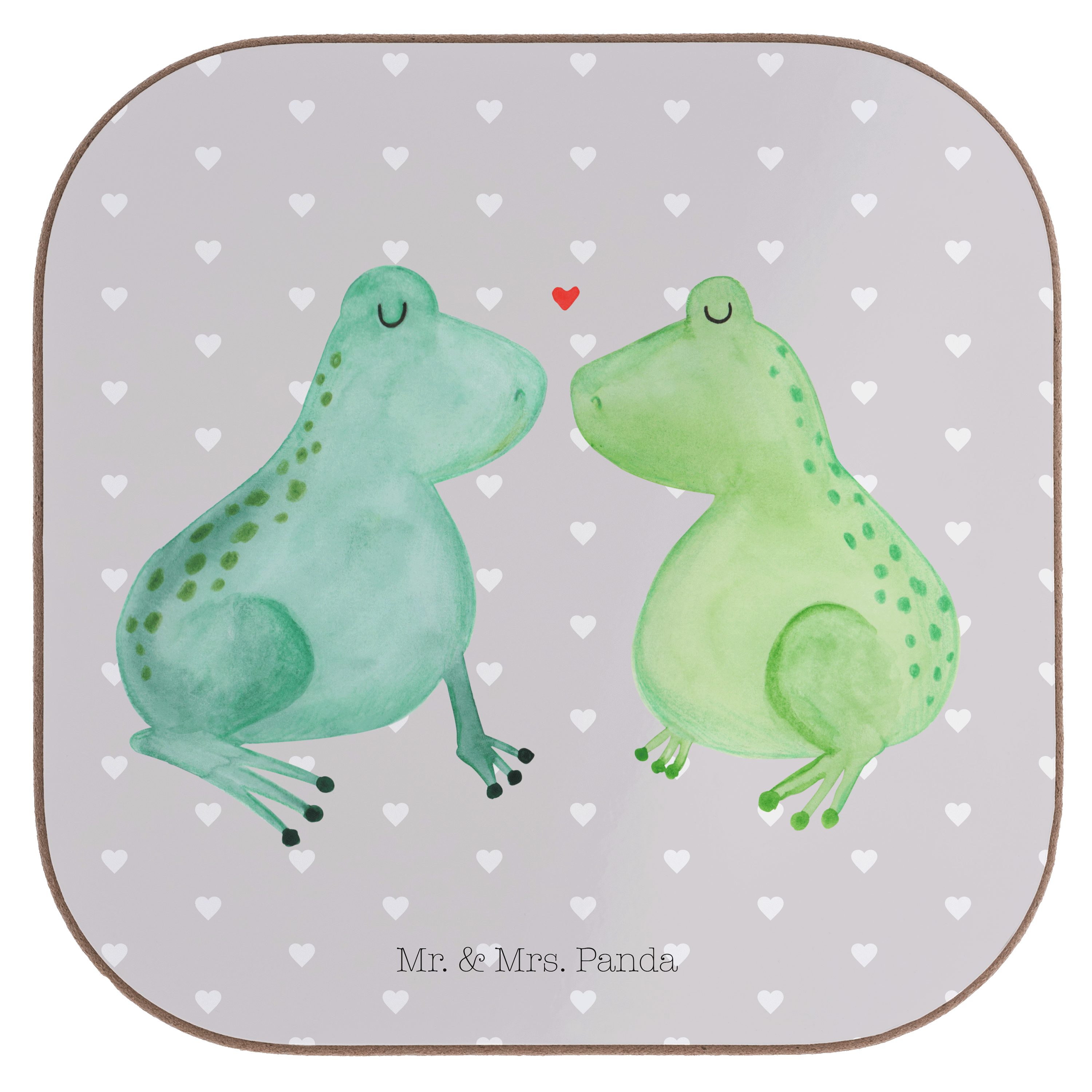 Mr. & Mrs. Panda Getränkeuntersetzer »Frosch Liebe Grau Pastell