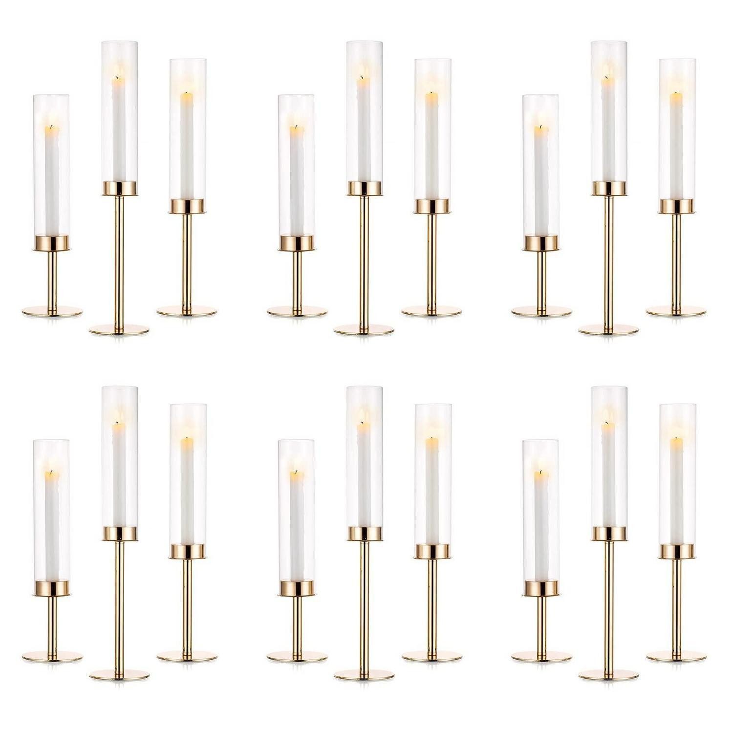 LuxusKollektion Windlicht Kerzenständer Glaszylinder Metall Gold 18 Stücke 35-47cm (18 St)