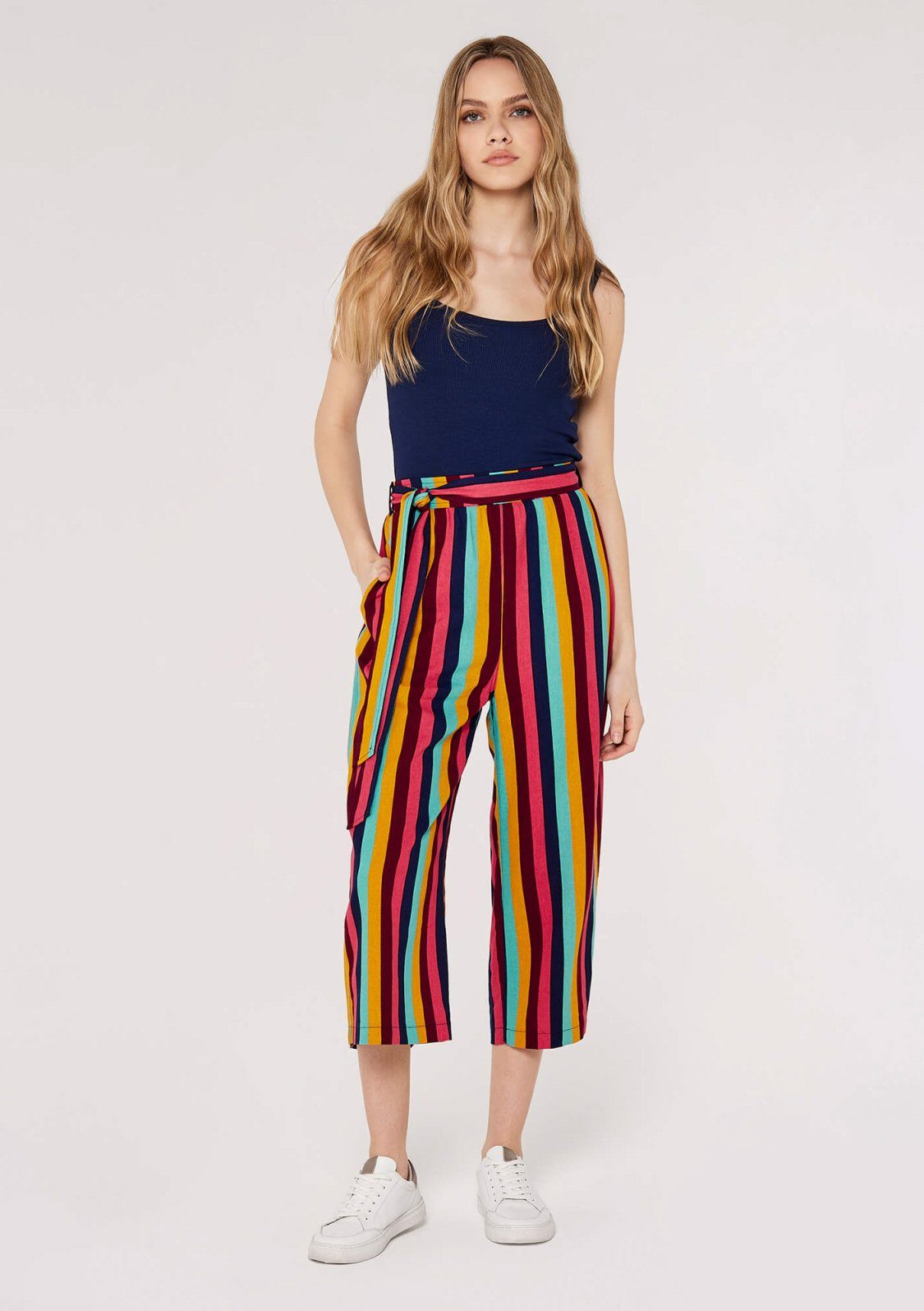 Apricot Culotte Vertical Stripe Culottes (2-tlg., mit Bindegürtel) mit  Streifen