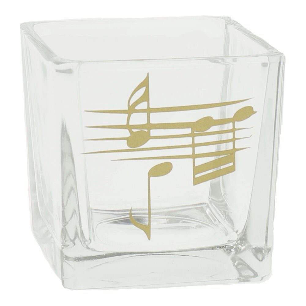 mugesh Tischkerzenhalter Teelichtglas quadratisch mit Notenlinien, für Musiker gold