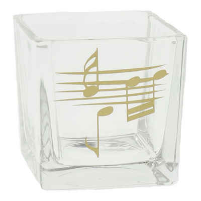 mugesh Tischkerzenhalter Teelichtglas quadratisch mit Notenlinien gold, für Musiker