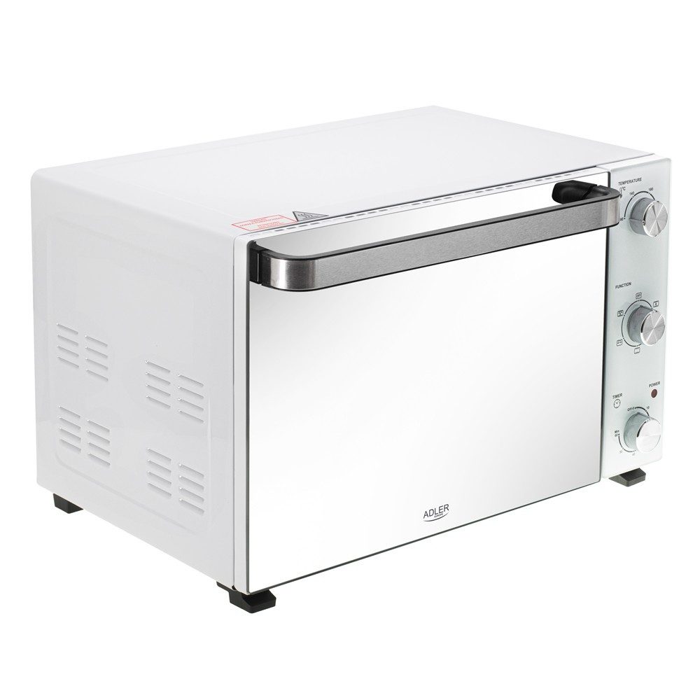 ADLER EUROPE Minibackofen AD 6027 Elektrobackofen mit Umluft, Drehspieß, Grillfunktion, Mini Backofen, Timer, Innenbeleuchtung 48 L weiß