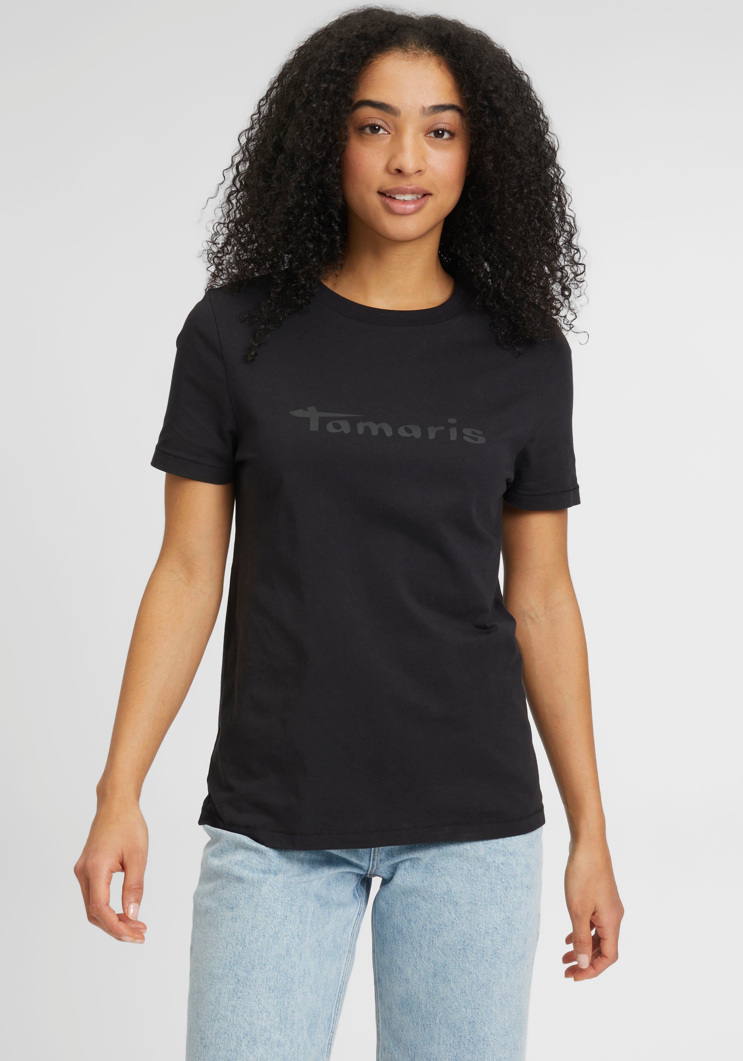 mit - Rundhalsausschnitt NEUE KOLLEKTION black T-Shirt Tamaris beauty