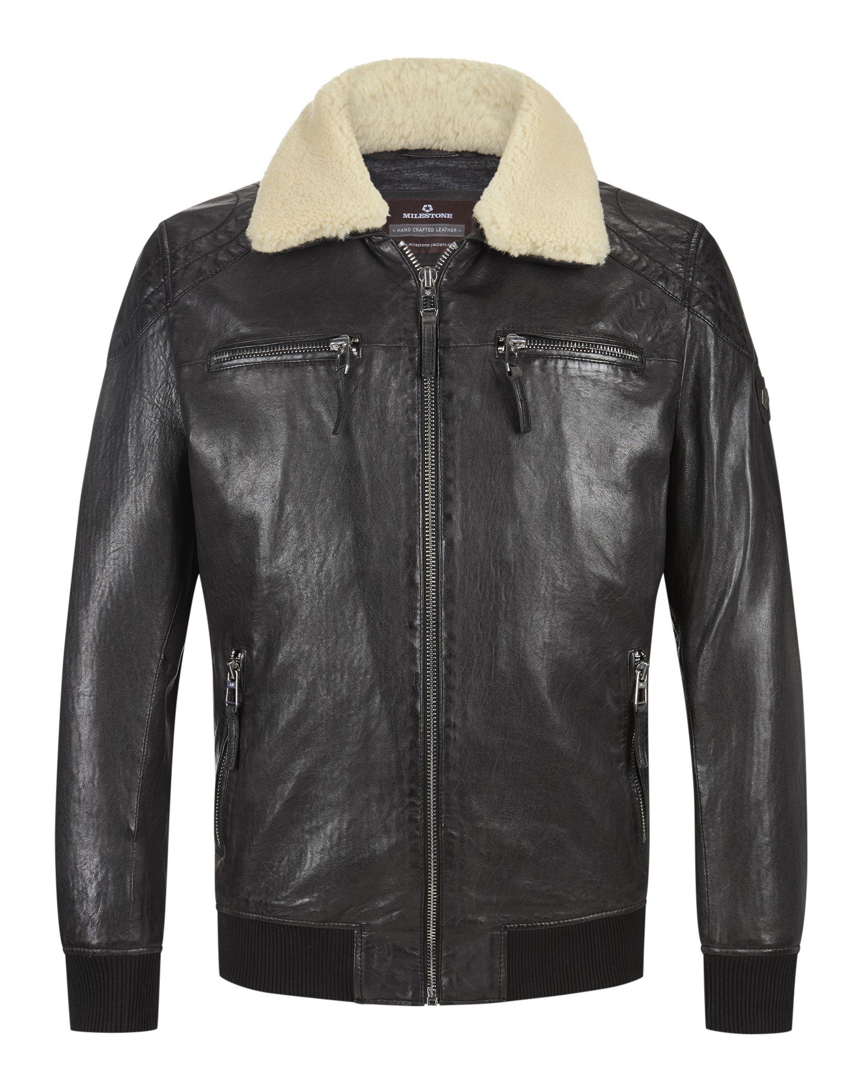 Milestone Lederjacke MSBen Umlegekragen mit abnehmbarem Shearling-Besatz günstig online kaufen