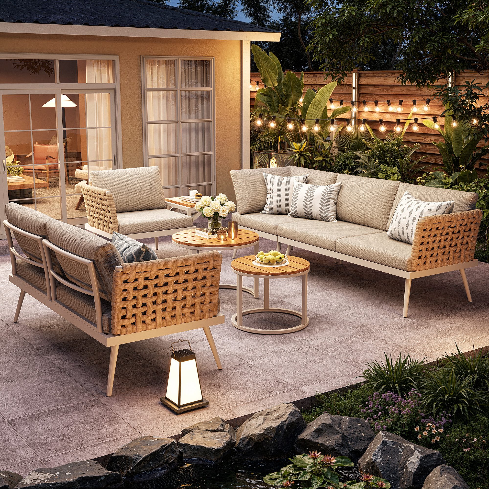 HAUSS SPOLE Gartenlounge-Set Modulare Eckgarnitur,Gartensofa Lounge-Set Garten mit Couchtischen