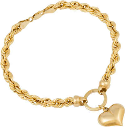 Firetti Armband Schmuck Geschenk Gold 585 Armschmuck Armkette Kordelkette "Herz", zu Kleid, Shirt, Jeans, Sneaker! Anlass Geburtstag Weihnachten