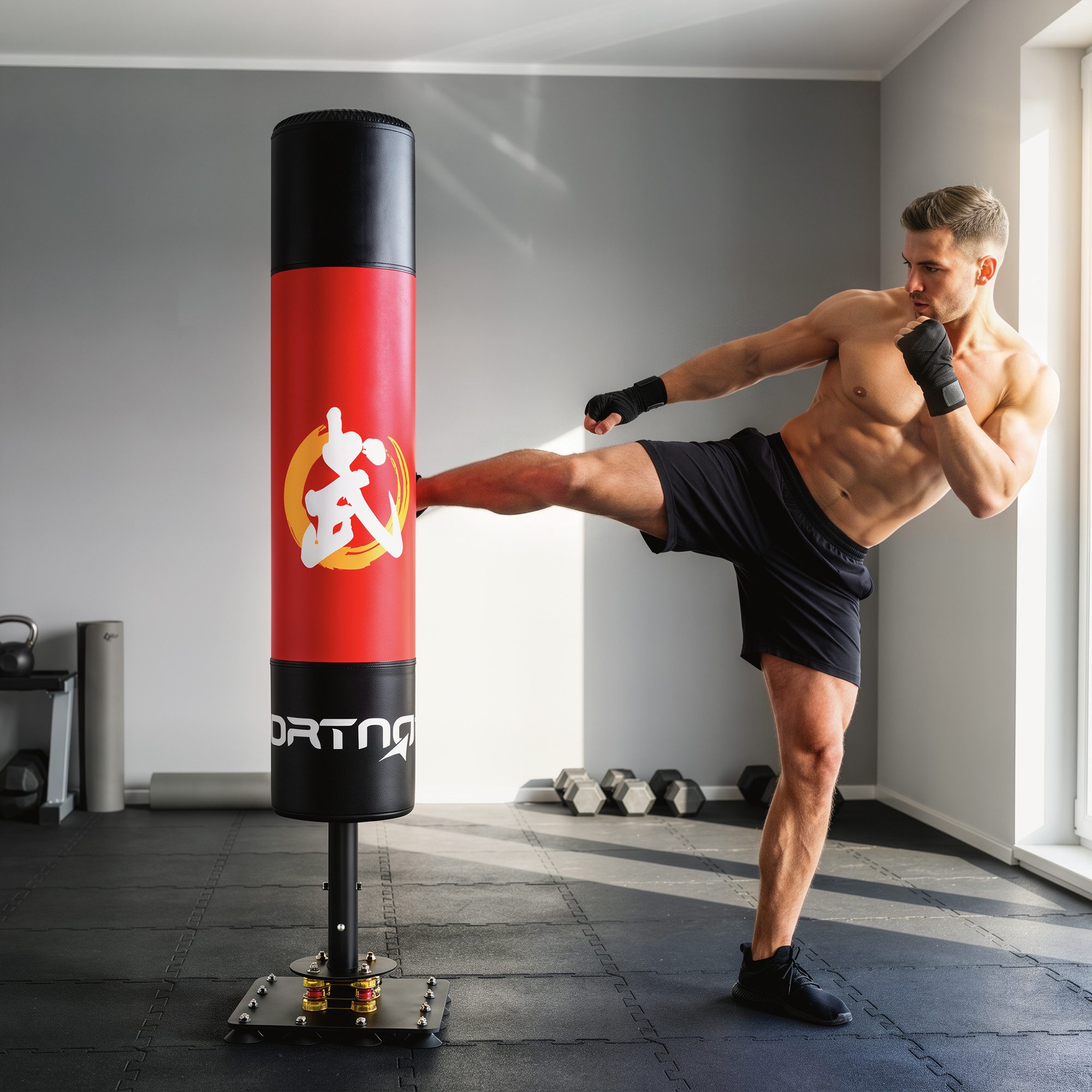 SPORTNOW Standboxsack Kickboxsack für Erwachsene und Jugendliche (Set, 1-tlg., freistehend), 12 Saugnäpfe, Stoßdämpfung, freistehend