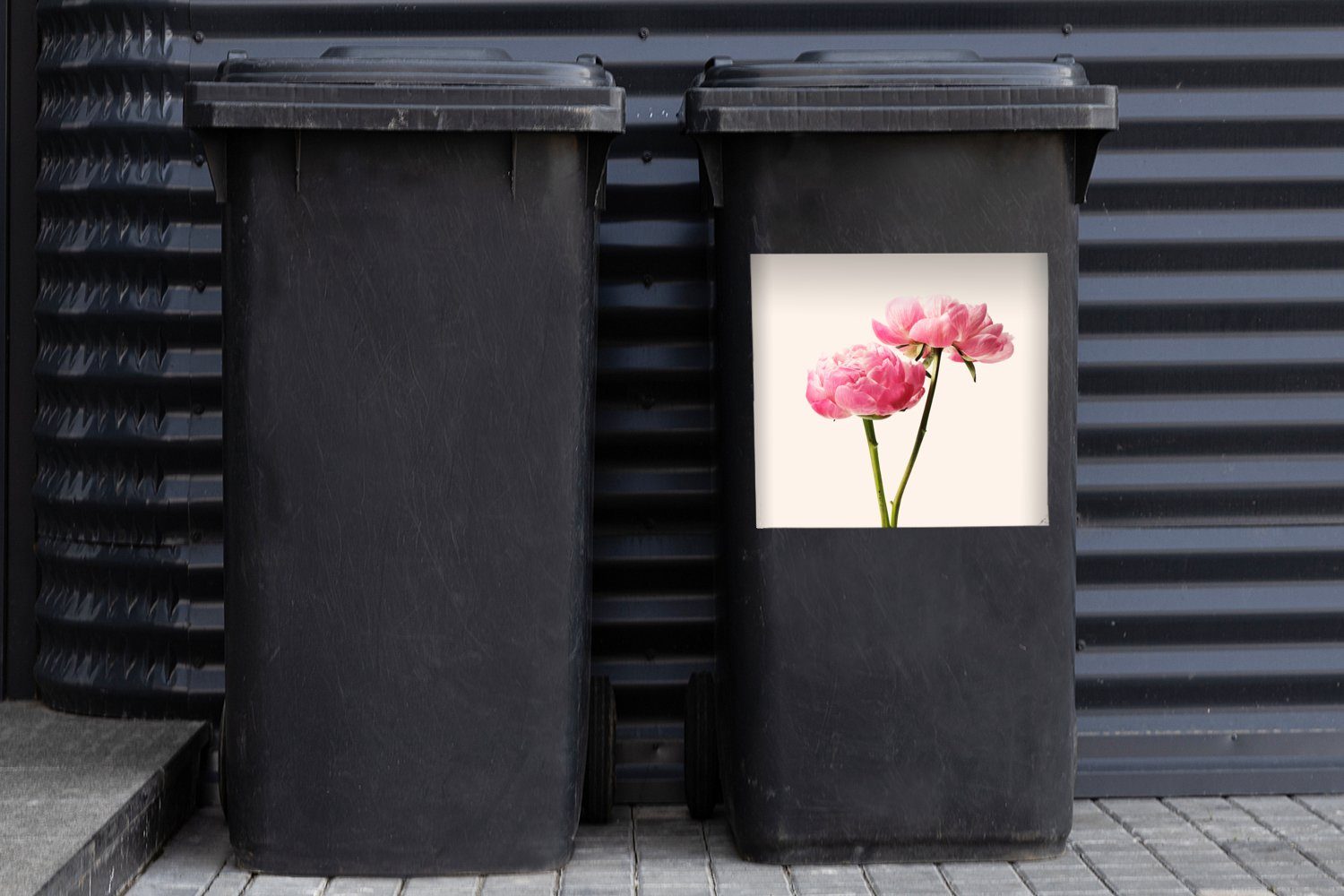 Abfalbehälter Sticker, Wandsticker Mülltonne, (1 Mülleimer-aufkleber, - Container, Rosa Blüte MuchoWow - Blumen St),