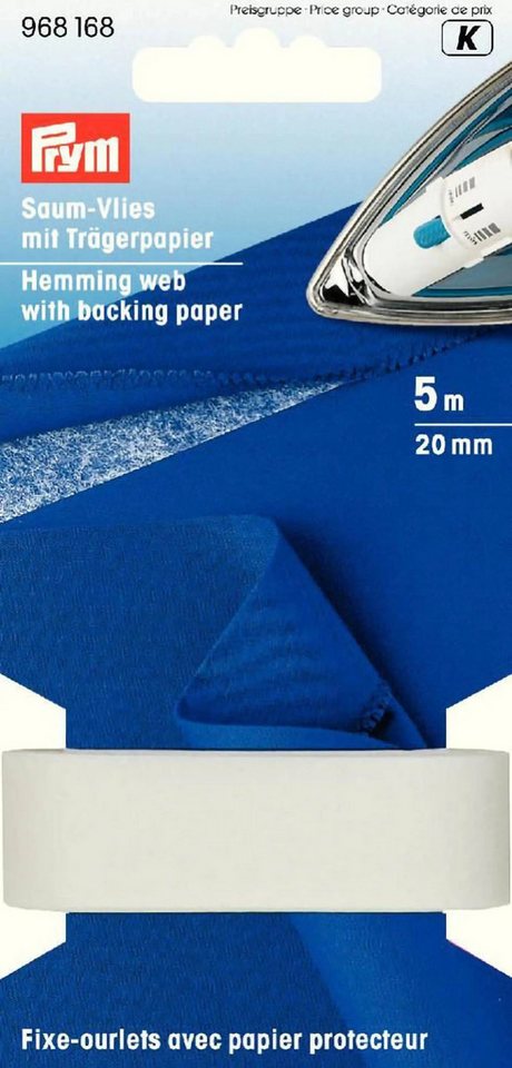 Stofferia Stoff Saumvlies mit Trägerpapier zum Einbügeln 20 mm weiß, Meterware
