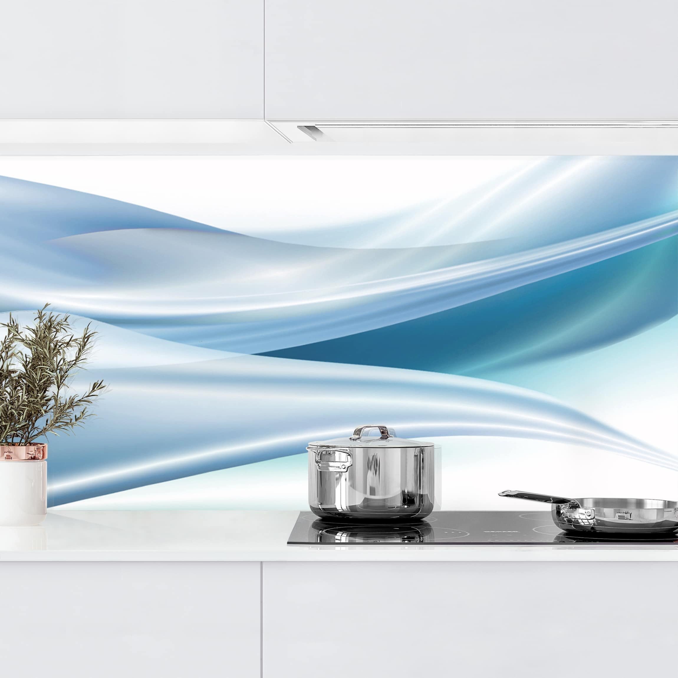 Bilderdepot24 Küchenrückwand selbstklebend blau mit Motiv Abstrakt, (1-tlg., Nischenrückwand - für Fliesenspiegel ohne Bohren - glänzend), Nischenrückwand fugenlos Wandpaneel Küche Herd