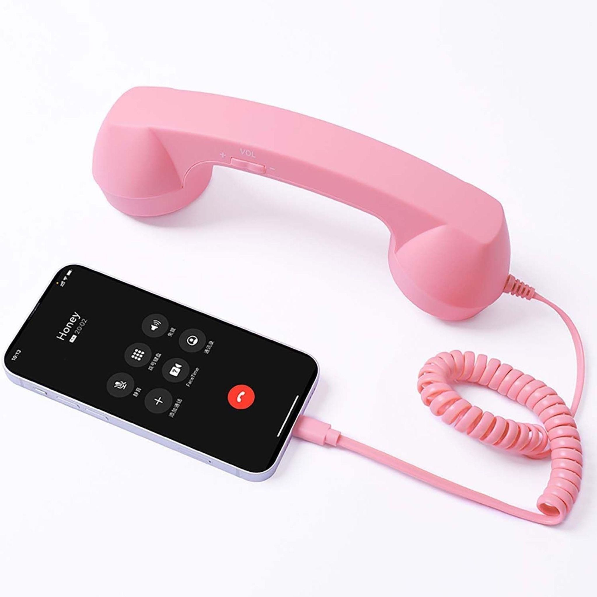 FELIXLEO Retro Type-C Telefonhörer Handy Kopfhörer mit Kabel Rosa Bluetooth-Kopfhörer