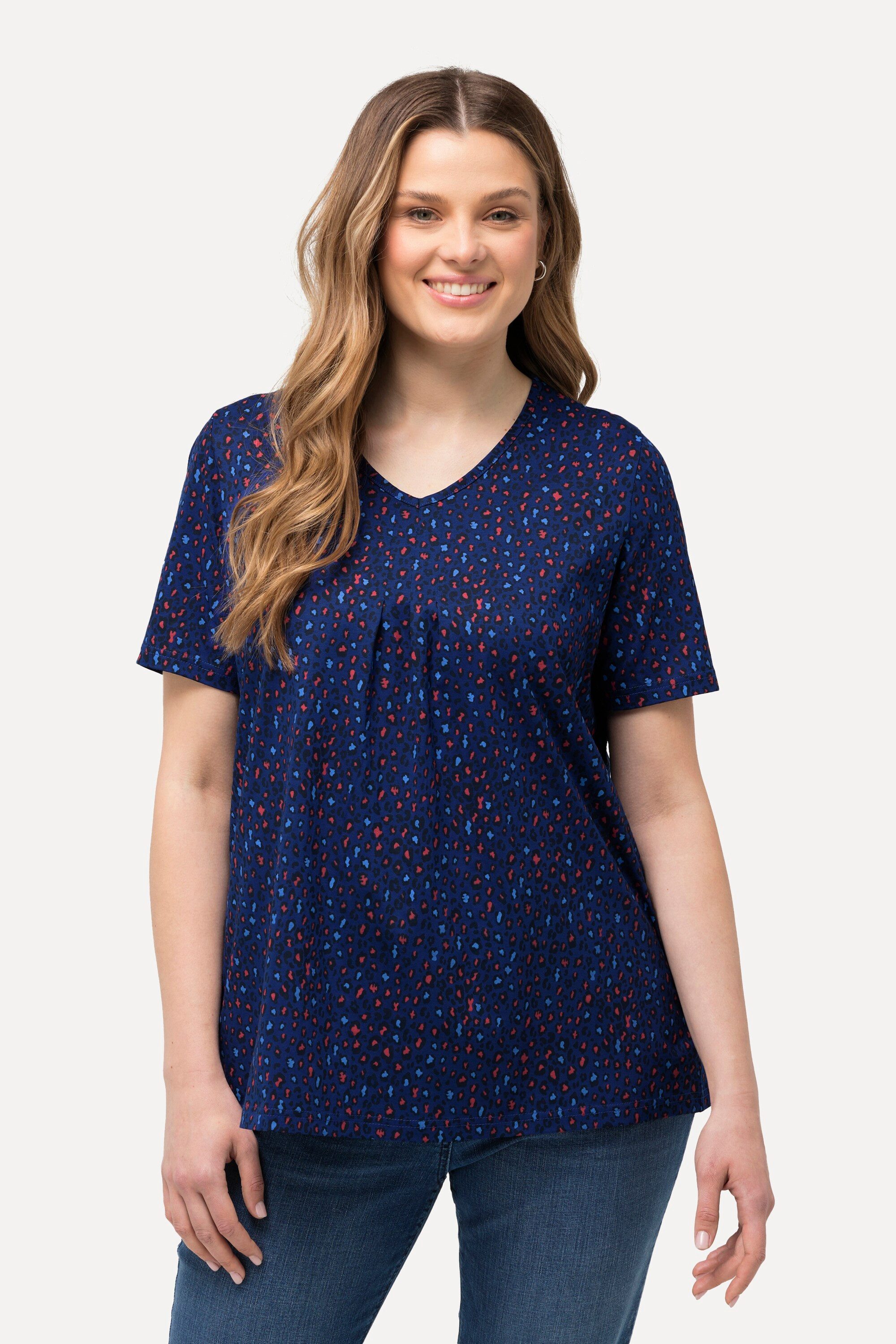 Ulla Popken Damen T-Shirt – A-Linie, V-Ausschnitt, Halbarm In Marine, Größe 54-56