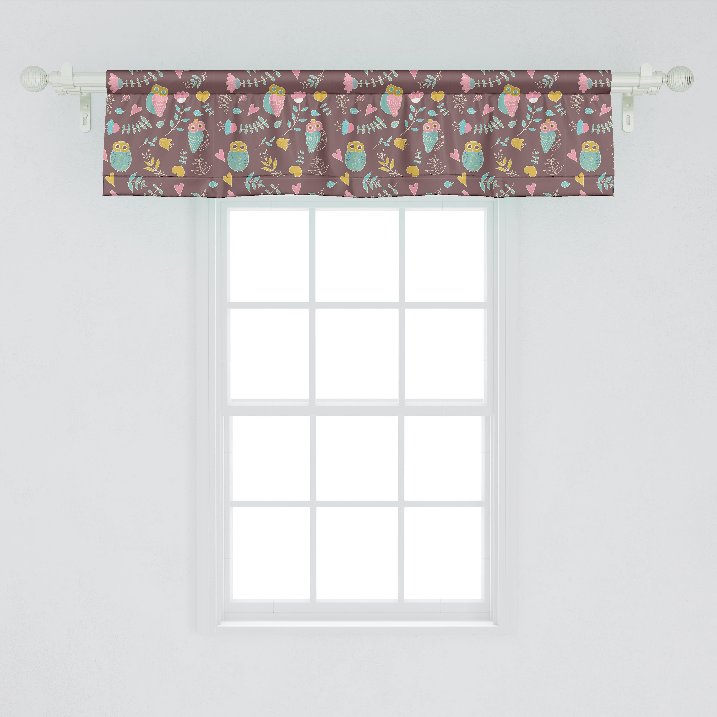 Scheibengardine Vorhang Volant für Fall Schlafzimmer Stangentasche, Microfaser, Eulen Forest-Vogel-Herz mit Abakuhaus, Dekor Küche