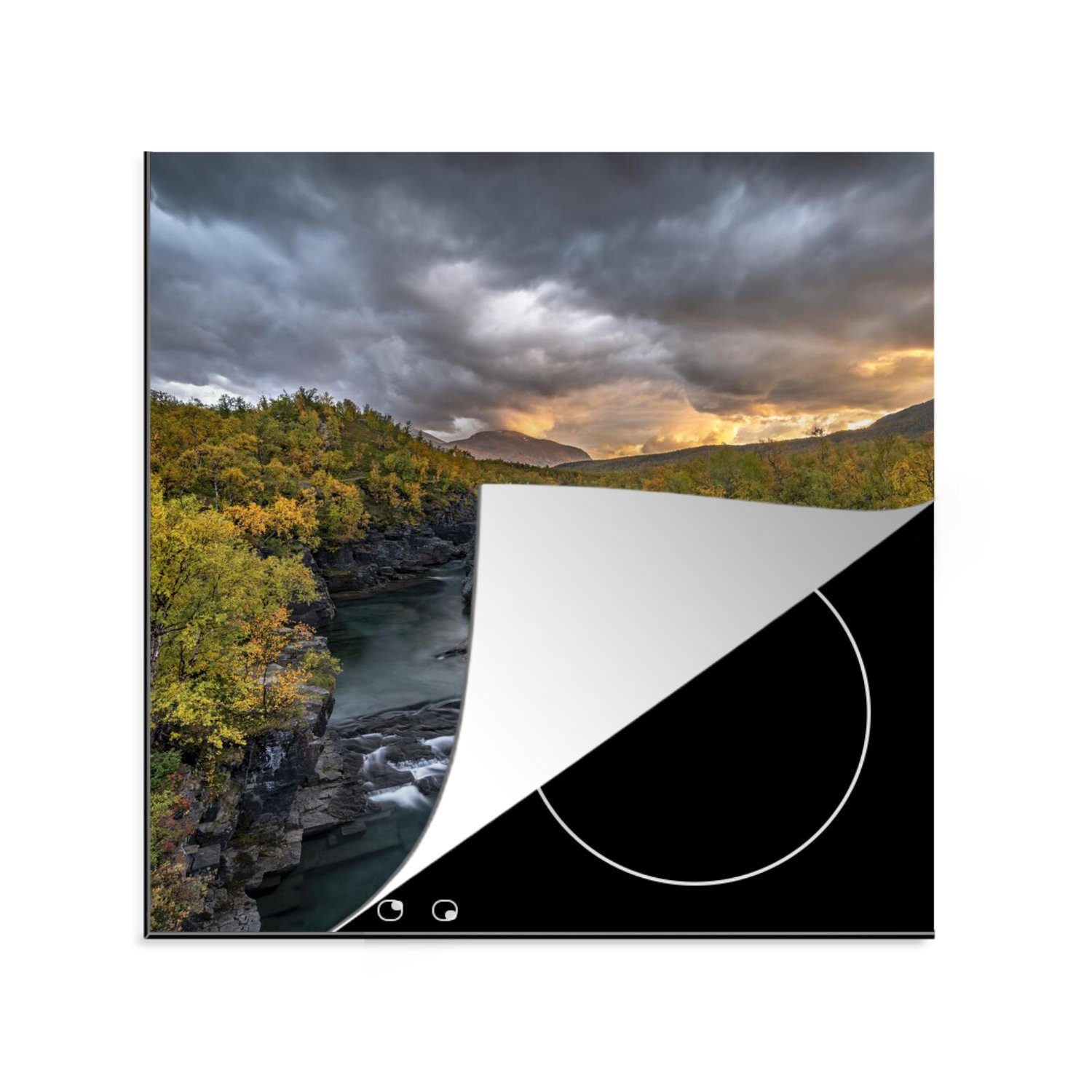 MuchoWow Herdblende-/Abdeckplatte Schweden - Herbst - Fluss, Vinyl, (1 tlg), 78x78 cm, Ceranfeldabdeckung, Arbeitsplatte für küche