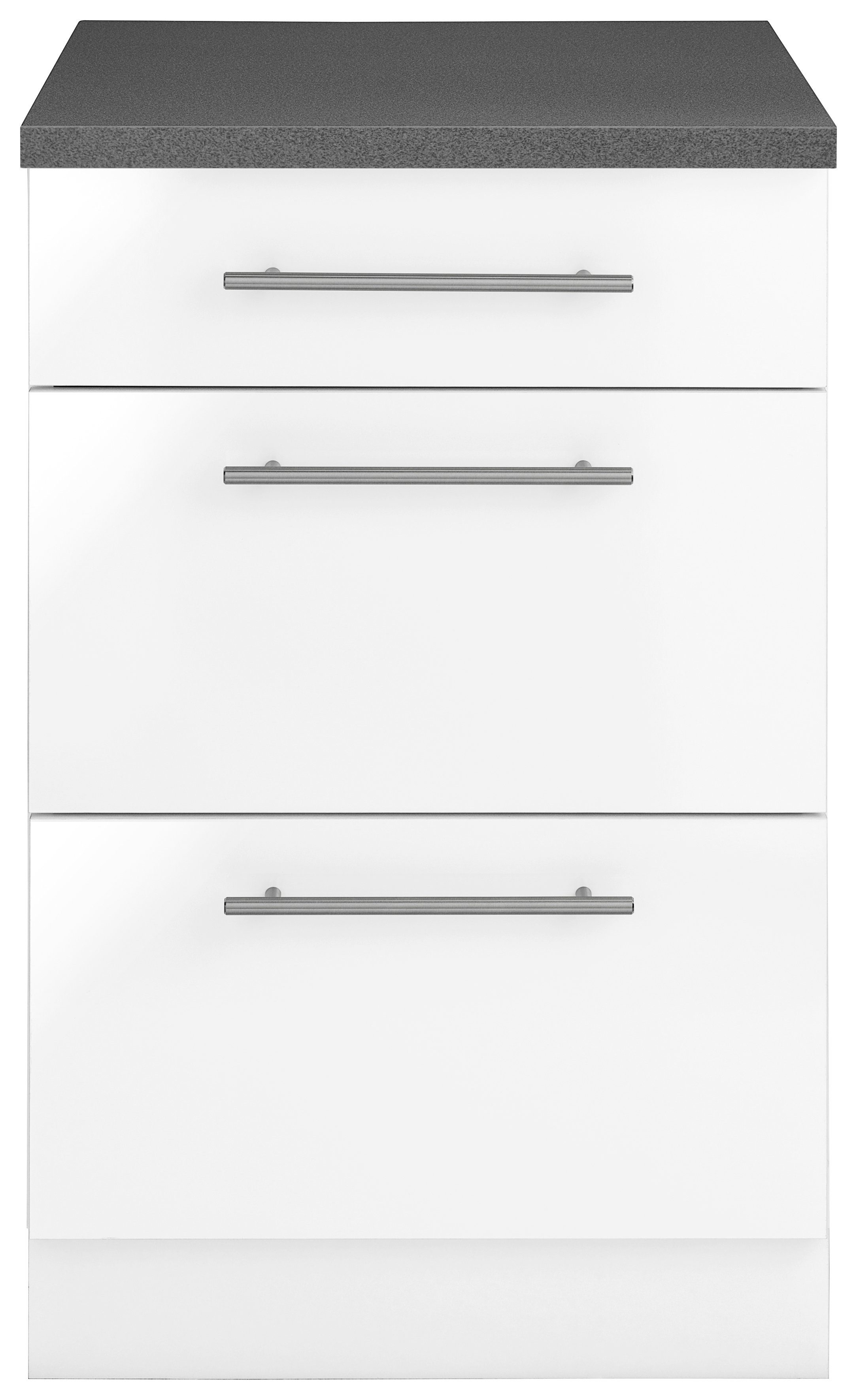 2 Granit Auszügen | Küchen großen Korpus: Weiß 50 Cali Grau wiho cm mit Arbeitsplatte: Glanz, Front: Weiß breit, Unterschrank Weiß,