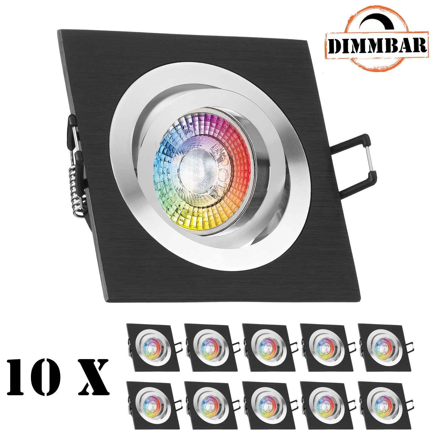 LEDANDO LED Einbaustrahler 10er RGB LED Einbaustrahler Set extra flach in bicolor - zweifarbig mi