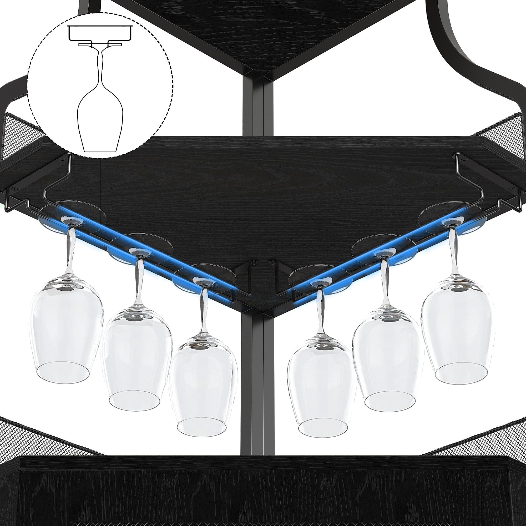 GarveeMore Eckschrank 5-stöckiges mit Glasständer und verstellbaren Regalen,47x32x154cm industrielles Eckschrank,Weinschrank mit Türen aus Metallgitter fürbar – Bild 5 von 5