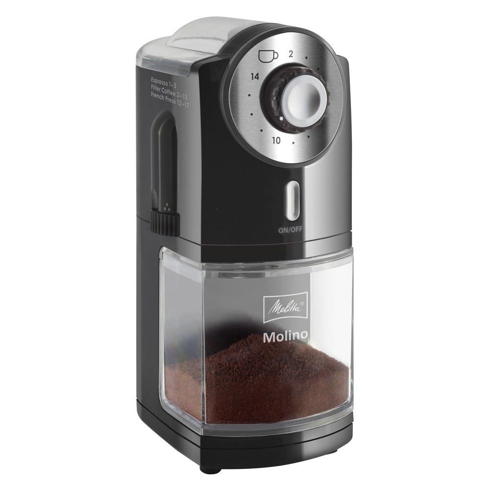 Melitta Kaffeemühle Melitta Molino Kaffeemühle für Kaffeegenuss., Premium Kegelstahlmahlwerk, 17 einstellbare Mahlgrade