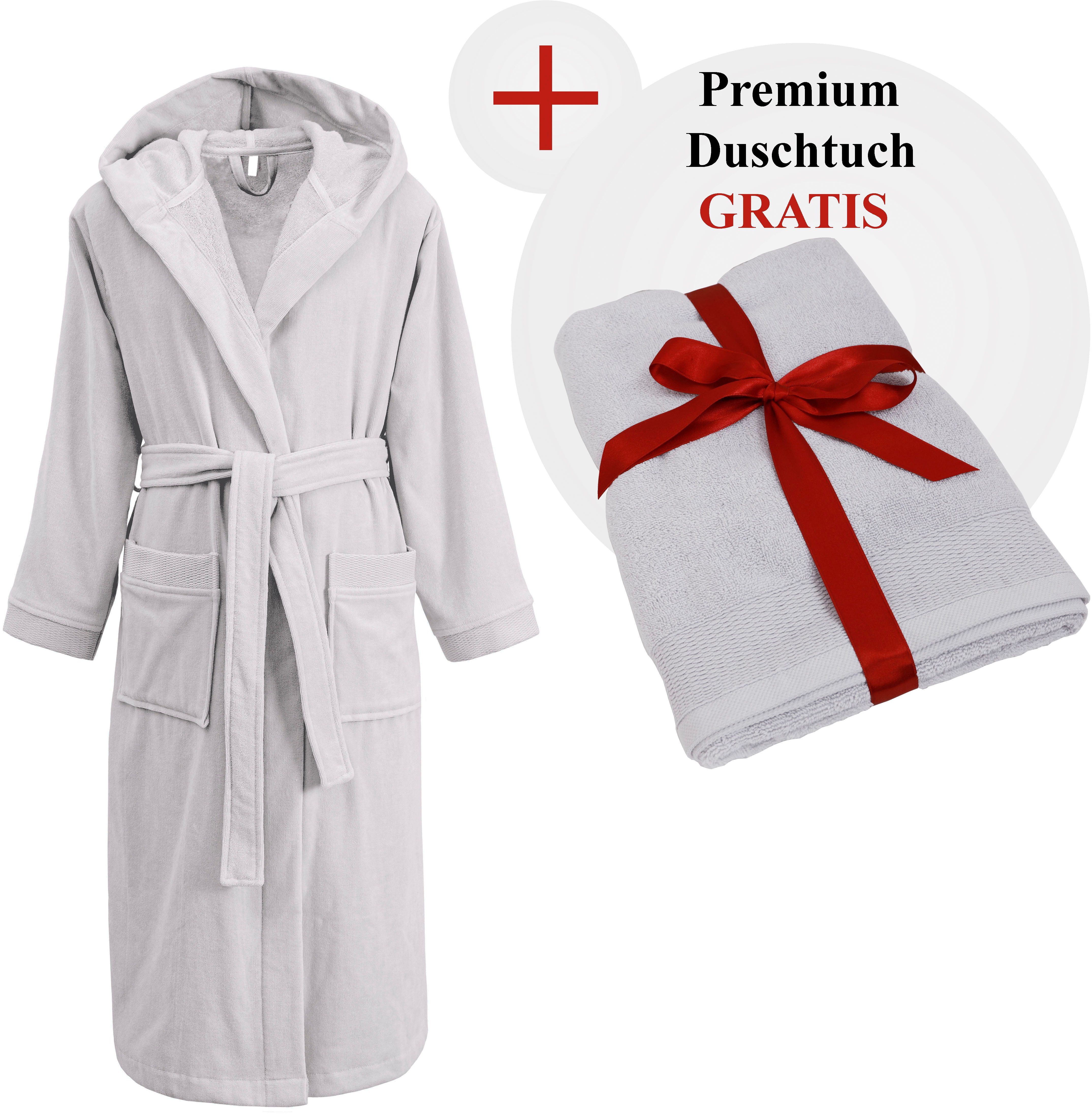 OTTO home Unisex-Bademantel Fenya, 330 g/m², Premium, Hotelbademantel, Morgenmantel, Sauna & Spa, Langform, Veloursfrottier, Kapuze, Gürtel, Reißverschlusstaschen, weich mit GRATIS-Zugabe: 1x Duschtuch 70x140 cm