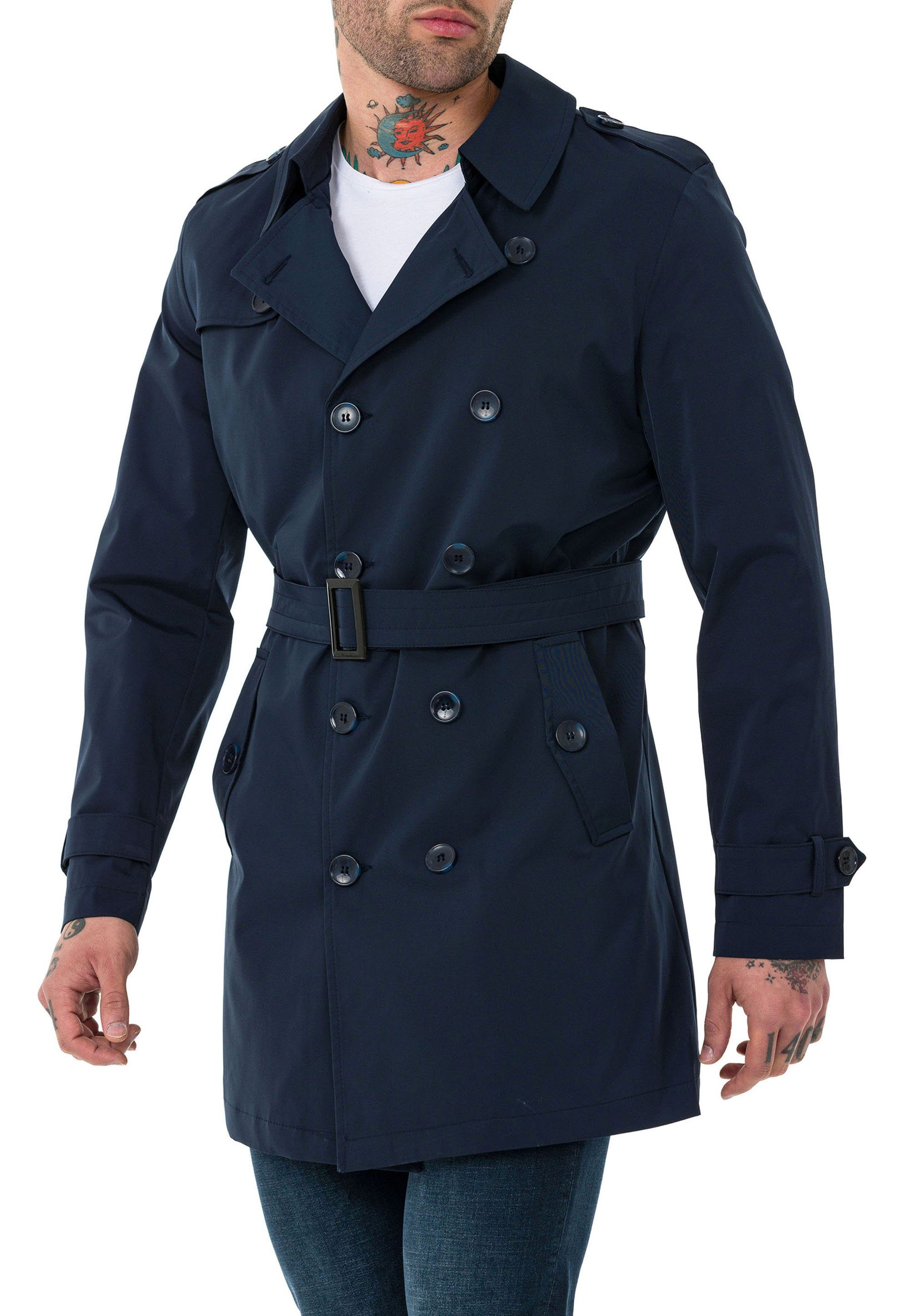 RedBridge Trenchcoat Red Bridge Herren Mantel Trenchcoat Jacke Light Version Navy Blau L Premium Qualität