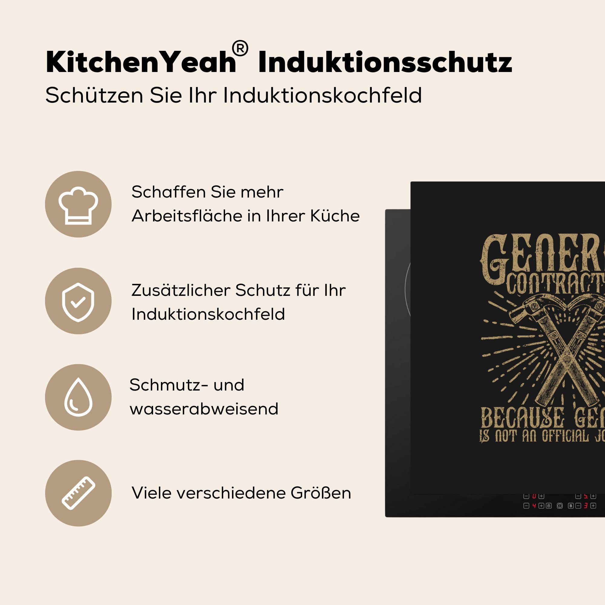 Jahrgang Herdblende-/Abdeckplatte Vinyl, MuchoWow Braun, - (1 cm, Ceranfeldabdeckung, 78x78 - Arbeitsplatte Hammer für tlg), küche