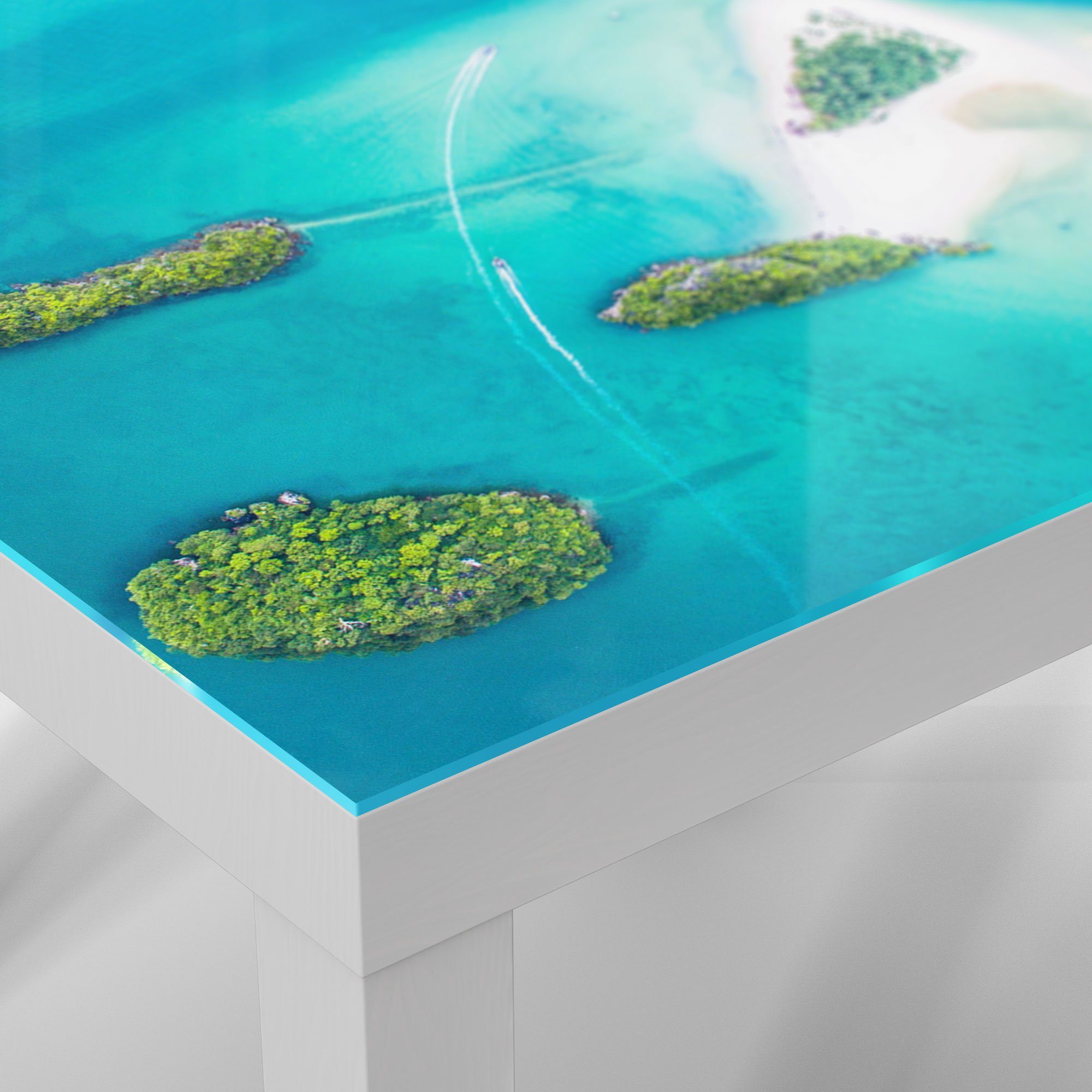 DEQORI Couchtisch Beistelltisch Glastisch Strand in Weiß Krabi', Glas 'Sirithan modern