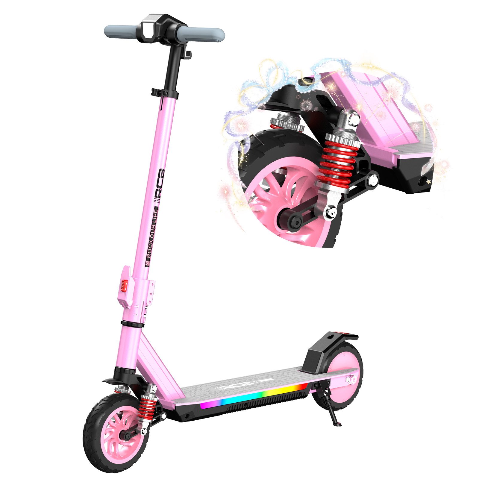 RCB Elektro-Kinderroller R12 MAX,Vorderradfederung,7''Vollgummireifen,höhenverstellbar 96-110cm