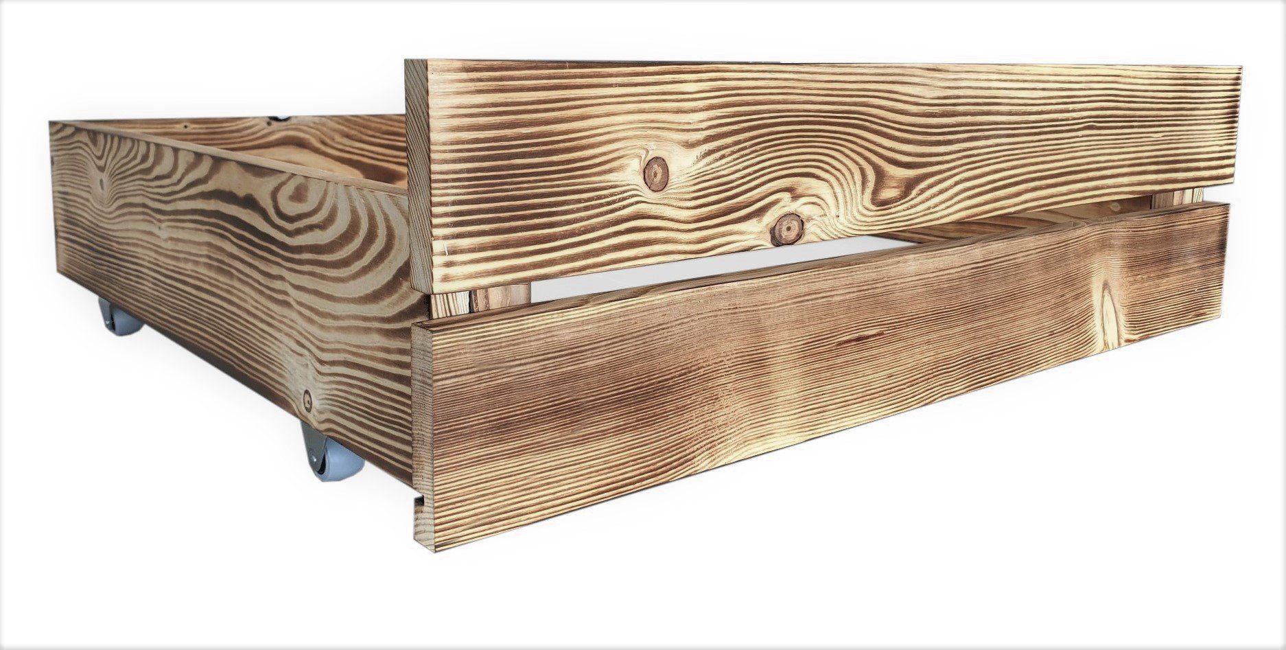 sunnypillow Palettenbett M2 aus Holz mit Kopfteil und 2 Bettkästen, 2 x Bettschubladen Geflammt