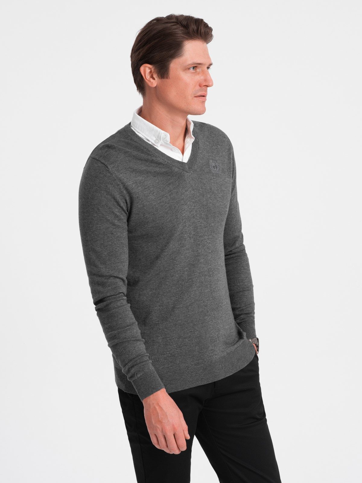OMBRE V-Ausschnitt-Pullover Herrenpullover mit V-Ausschnitt und Hemdkragen
