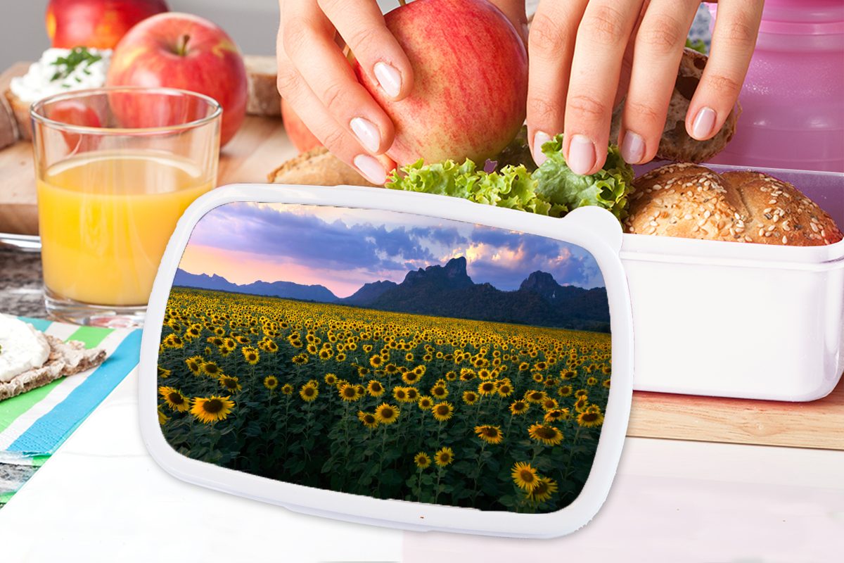 - Brotdose, Jungs für und MuchoWow Lunchbox Sonnenblume - Kinder Brotbox Erwachsene, weiß für Thailand und Mädchen Kunststoff, (2-tlg), Himmel,